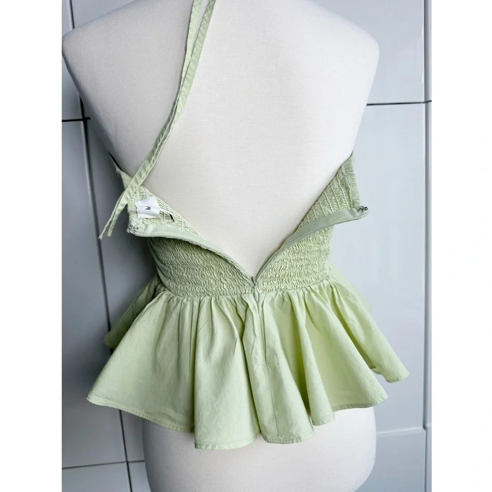 MABLE Babydoll Peplum Top Size Medium Coquette Dainty Sleeve Green Anthropologie